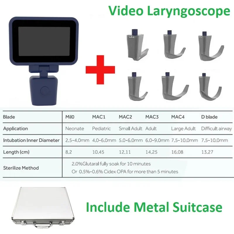 Mexico Local Stock 3.5 Inch HD Touch screen Anesthesia Digital Video Laryngoscope 6 sizes Reusable Sterilizable Blades Optional