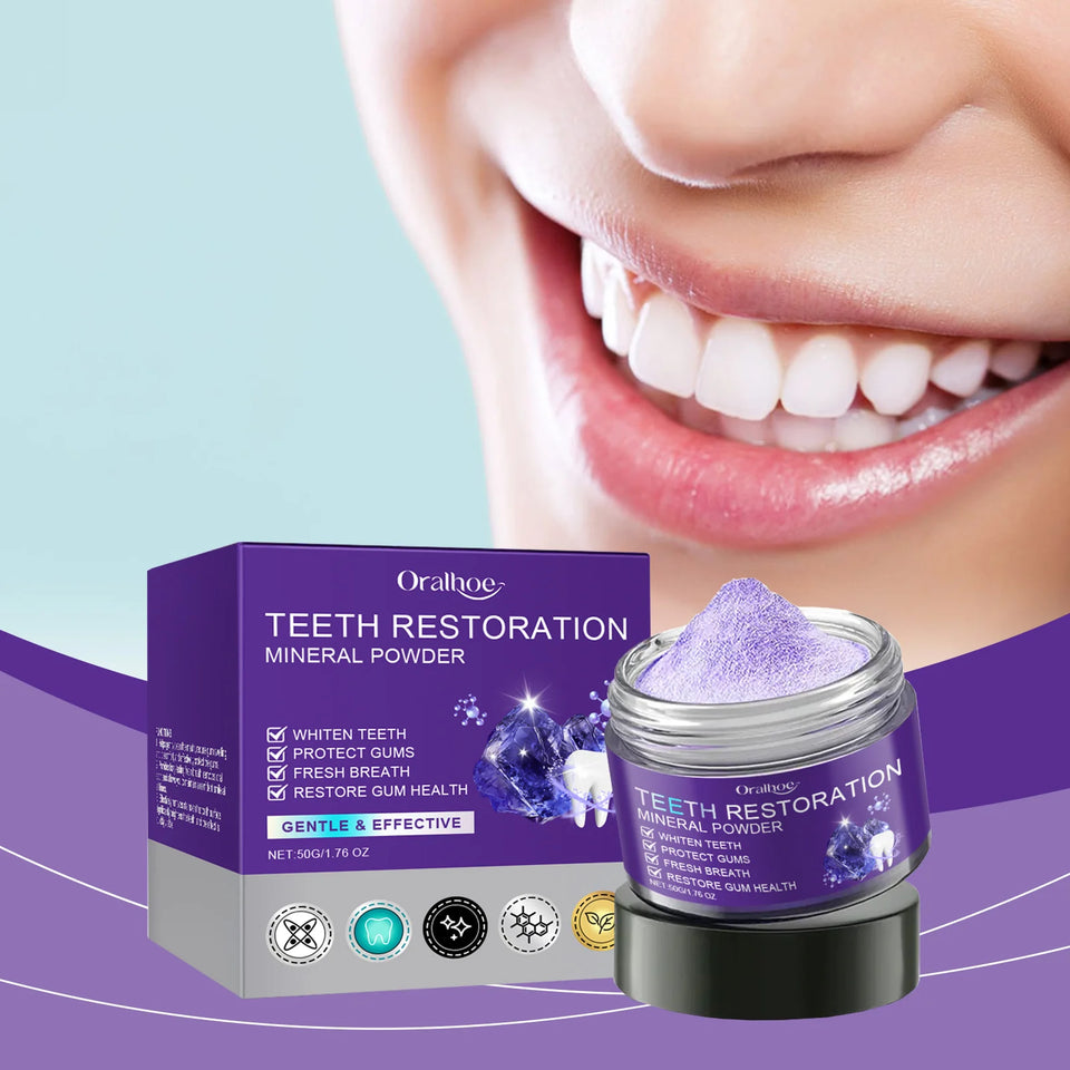 Teeth Restoration Mineral Powder – Purple Whitening Toothpaste for Stain Removal, Fresh Breath & Oral Care