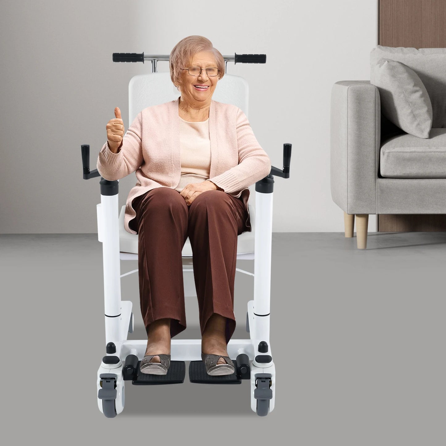 Heavy Duty Lift Transfer Chair – 264 lbs Capacity, 4 Silent Braked Wheels, Shower Commode Wheelchair for Elderly & Disabled