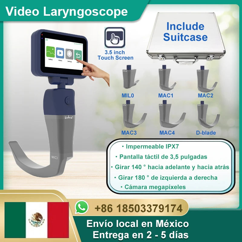 Mexico Local Stock 3.5 Inch HD Touch screen Anesthesia Digital Video Laryngoscope 6 sizes Reusable Sterilizable Blades Optional