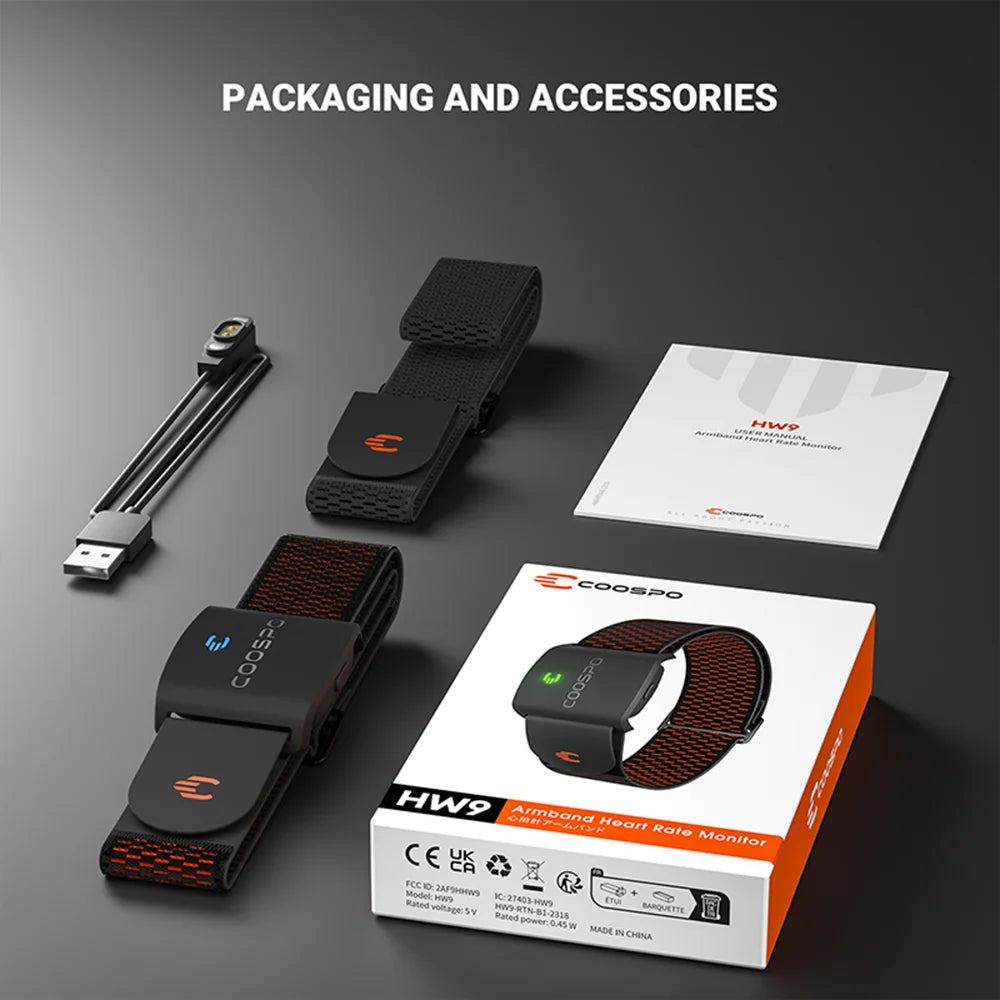 COOSPO HW9 Armband Heart Rate Monitor – BLE5.0 & ANT+ Compatible for Fitness & Cycling