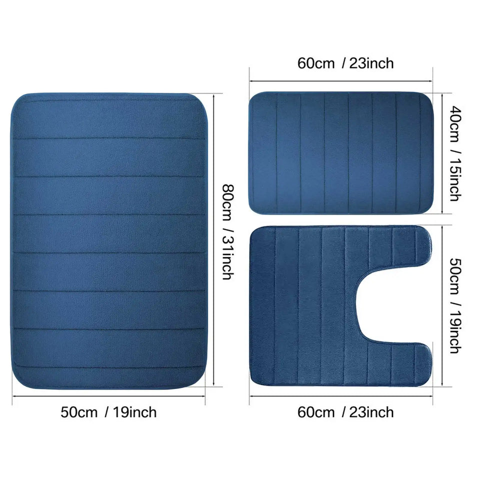 3-Piece Non-Slip Memory Foam Bath Mat Set – Soft, Quick-Dry Bathroom Rugs, Machine Washable