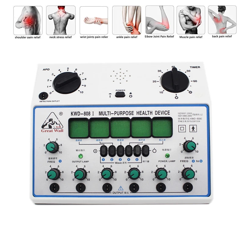 Electric Acupuncture Stimulator Machine Electrical Nerve Muscle Stimulator 6 Channels Output Patch Massager Health Care KWD808-I
