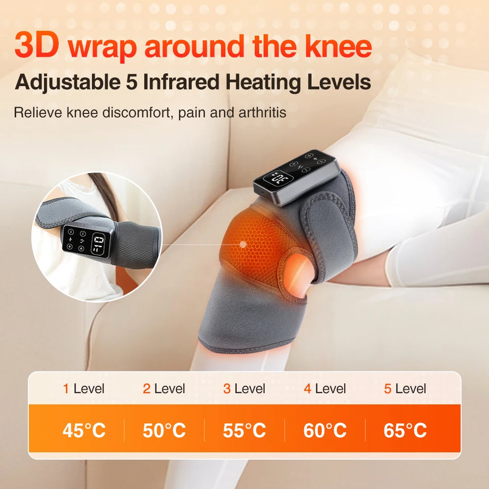 Electric Knee Massager 3 Vibrations 5 Levels Hot Compress Shoulder Elbow Massage Knee Support Brace Knee Protection Health Care
