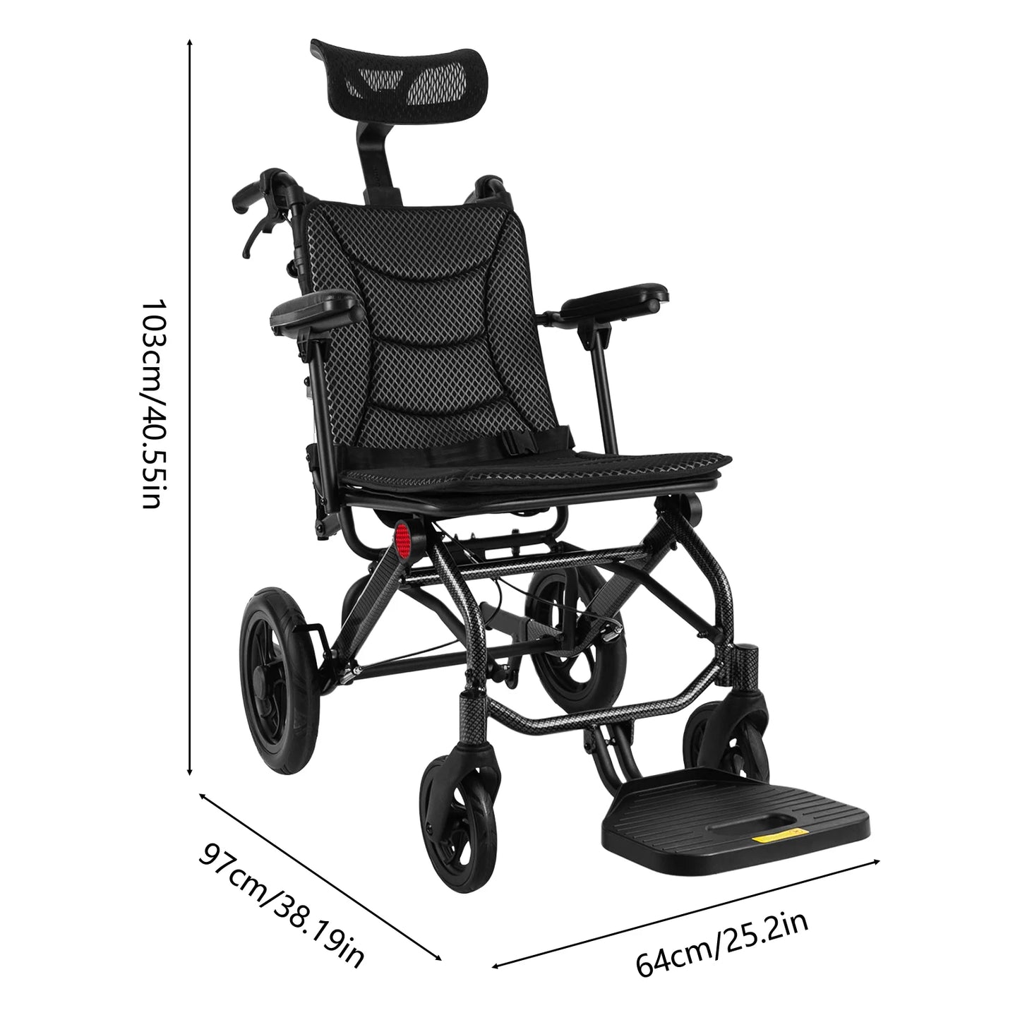Super Lightweight Reclining Travel Wheelchair – Portable Folding Transport Chair with Adjustable Headrest for Seniors