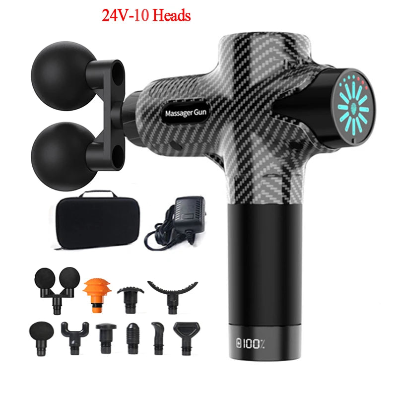 24V Professional Massage Gun with Hot & Cold Therapy – 12 Head Deep Tissue Fascia Massager
