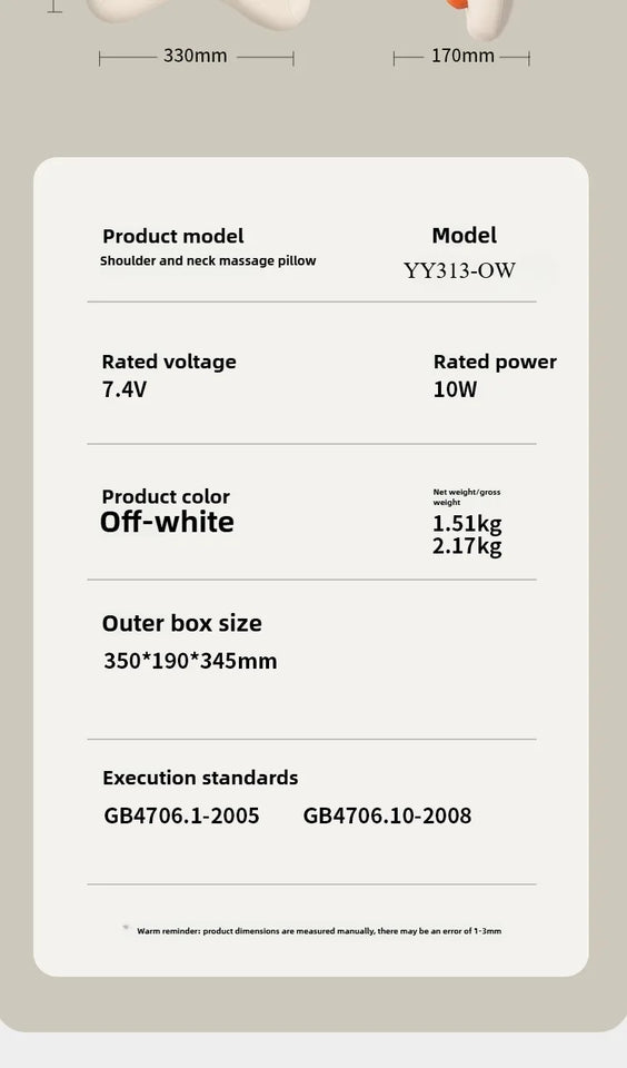 Trapezius Electric Massage Pillow For Neck and Shoulder Wireless Car And Home Massager Heat Waist Leg Cervical Shiatsu Kneading