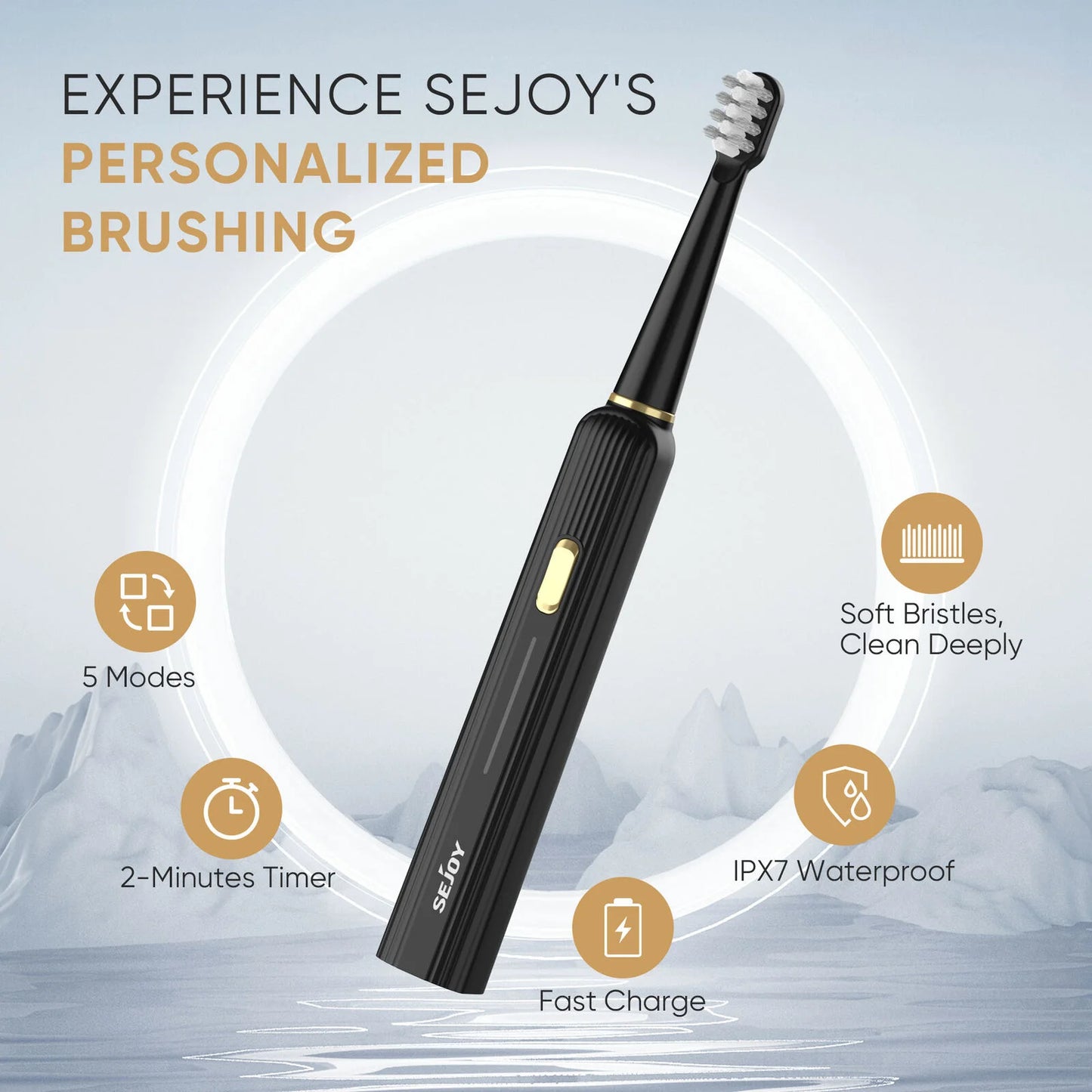 SEJOY Sonic Electric Toothbrush – Smart Rechargeable Toothbrush with 3 Modes, IPX7 Waterproof, for Deep Oral Cleaning