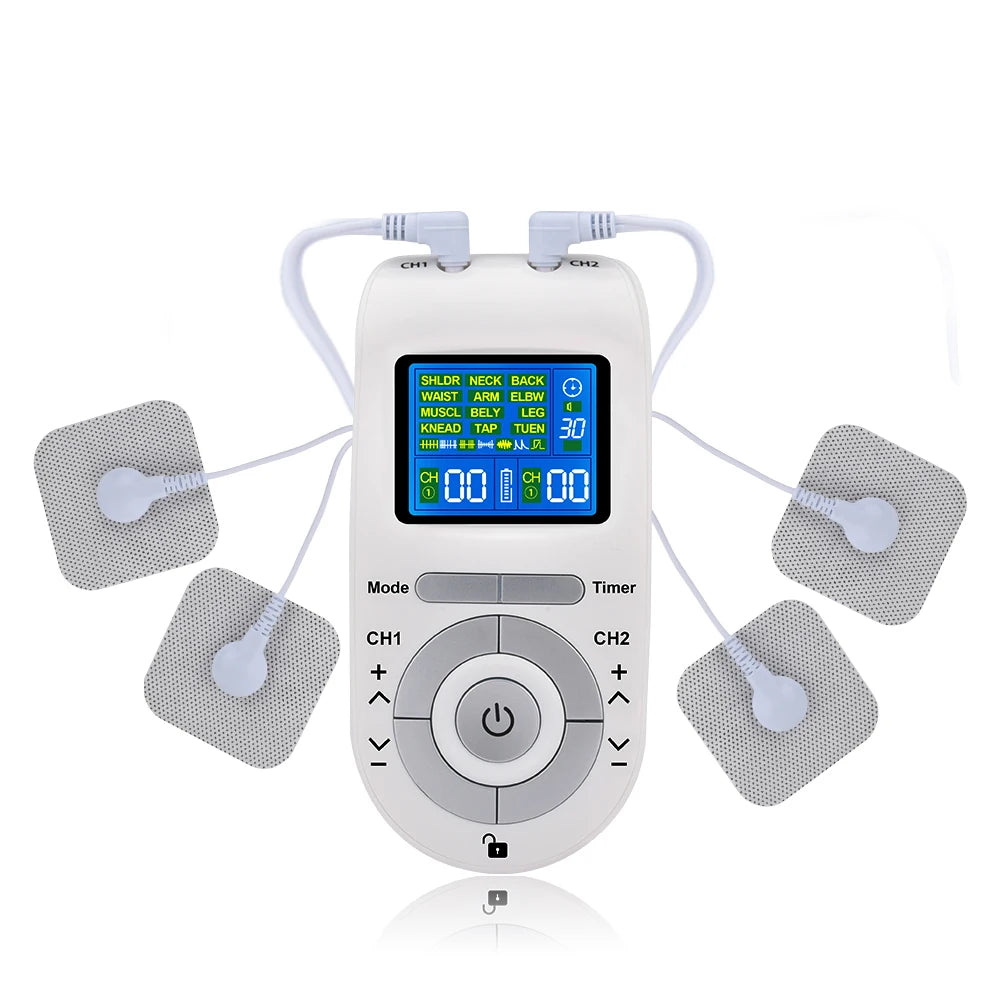 4 Mode Tens Pulse Machine Muscle Nerve Electrostimulator EMS Acupuncture Physiotherapy Massager Electrode Patch Digital Therapy