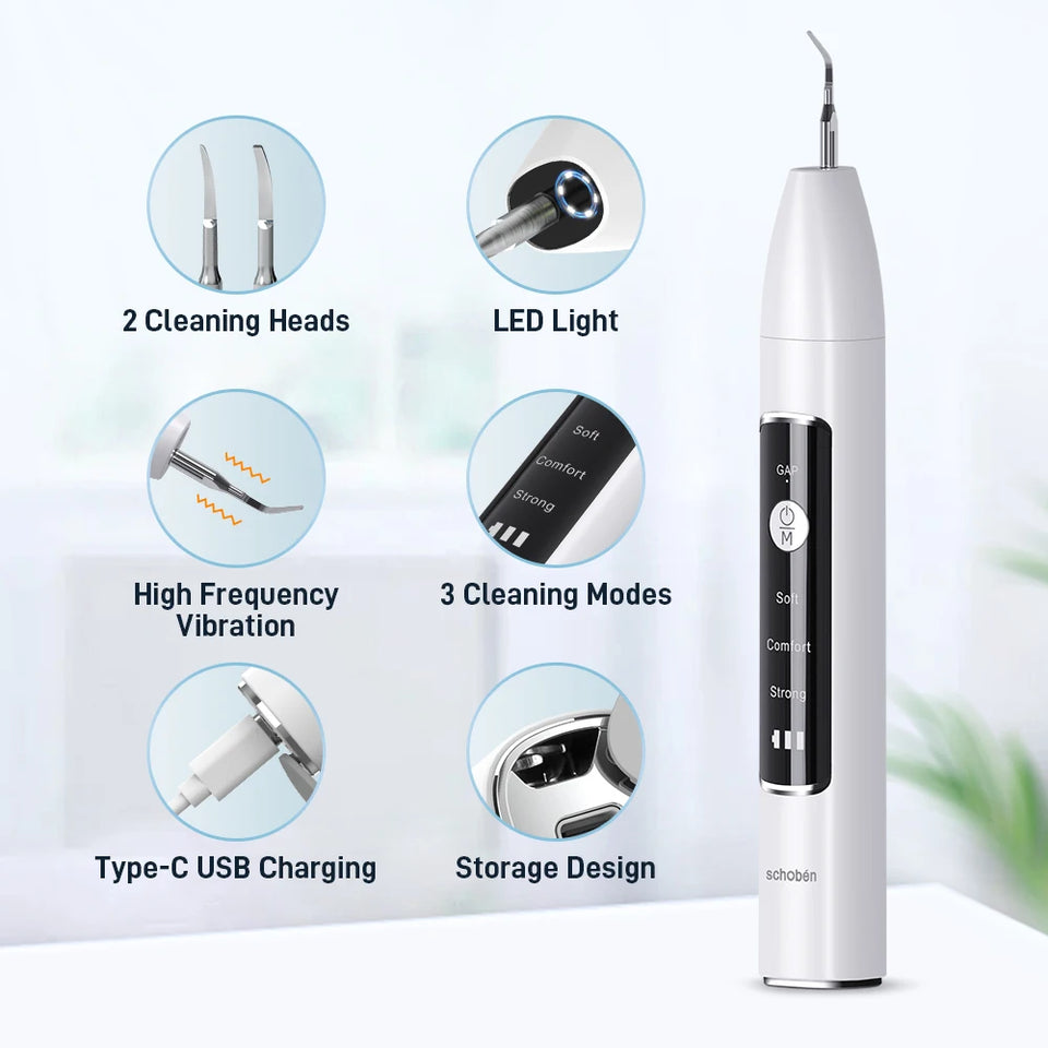 Schoben Ultrasonic Dental Scaler – Electric Tooth Cleaner for Tartar, Plaque & Stain Removal