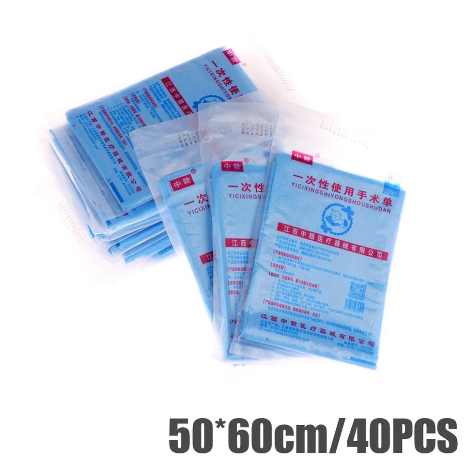 Disposable Surgical Drapes 40pcs – Sterile Non-Woven Waterproof Sheets 50×60cm (Blue Surgical Towels)