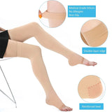 1 Pair Open Toe Thigh High Compression Stockings with Silicone Band – 20-30mmHg Graduated Support for Varicose Veins