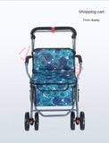 Foldable Four-Wheeled Elderly Shopping Cart Walker – Lightweight Mobility Aid with Walking Stick Support
