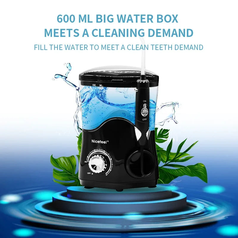 600ML High-Frequency Pulse Water Flosser – Oral Irrigator with 7 Heads for Teeth Whitening & Tartar Removal