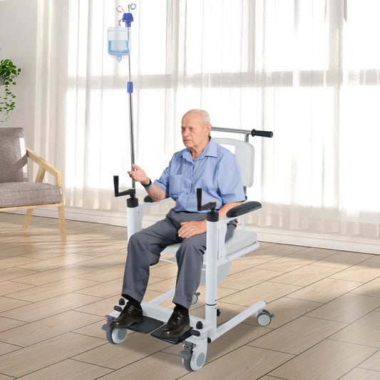 Heavy Duty Lift Transfer Chair – 264 lbs Capacity, 4 Silent Braked Wheels, Shower Commode Wheelchair for Elderly & Disabled