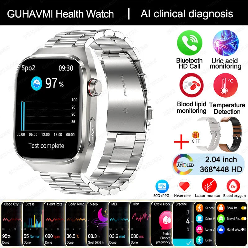 2025 Uric Acid & Blood Fat Smartwatch – ECG+PPG, Pulse, Blood Pressure, Bluetooth Call & Sports Fitness Health Tracker