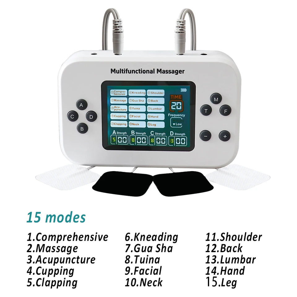 Electric 30 Levels Physiotherapy Machine 4 Output TENS Multifunctional Massager EMS Vibration Nerve Stimulator Relax 8pcs Pads