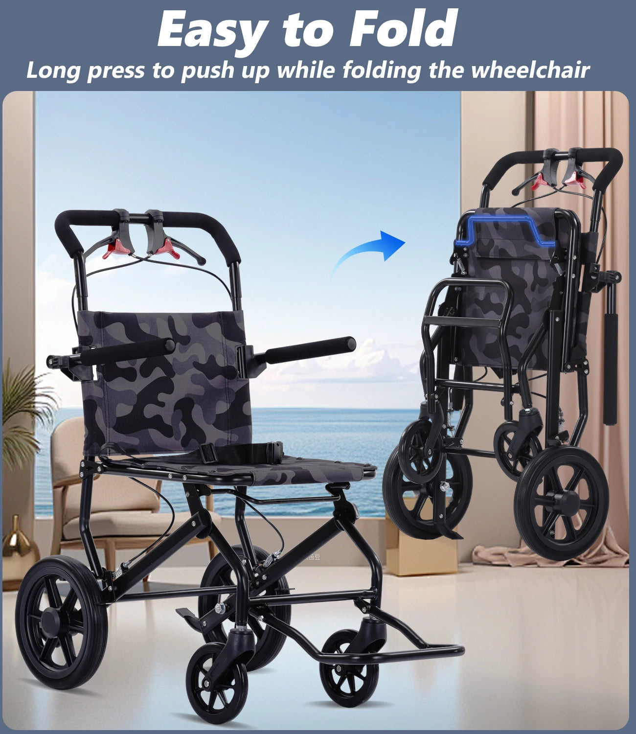 Lightweight Adult Push Wheelchair – Ultralight Aluminum Folding Transport Chair, Airline Approved, Safe & Stable