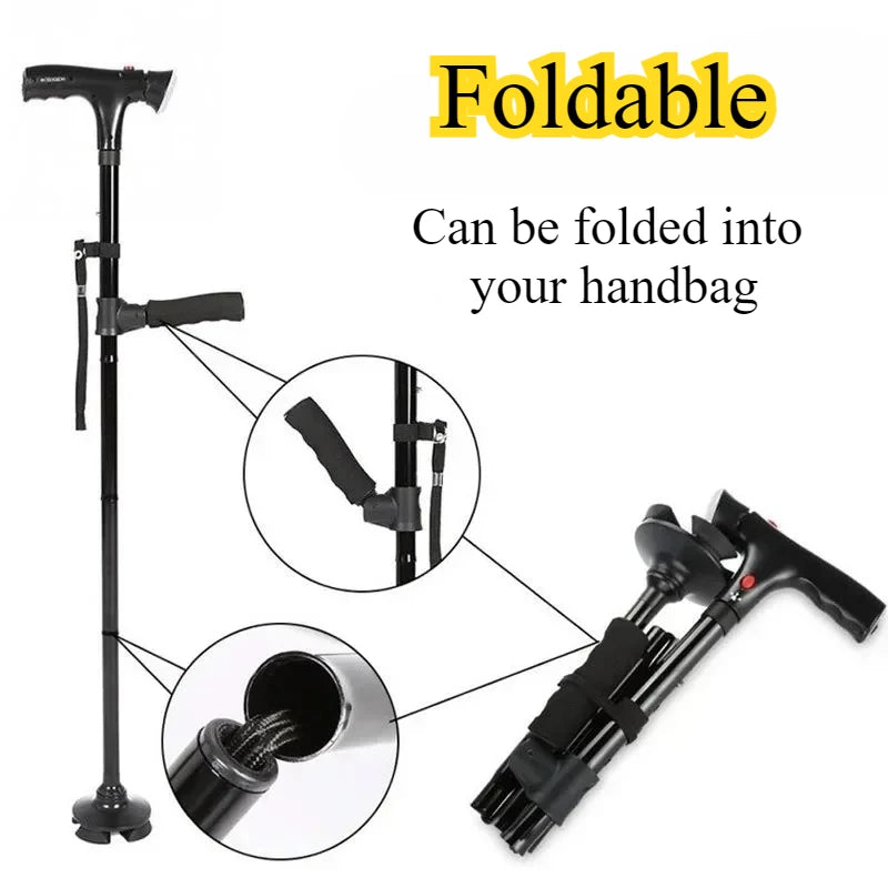 Collapsible Telescopic LED Walking Cane with Alarm – Folding Cane for Seniors, Mothers & Fathers