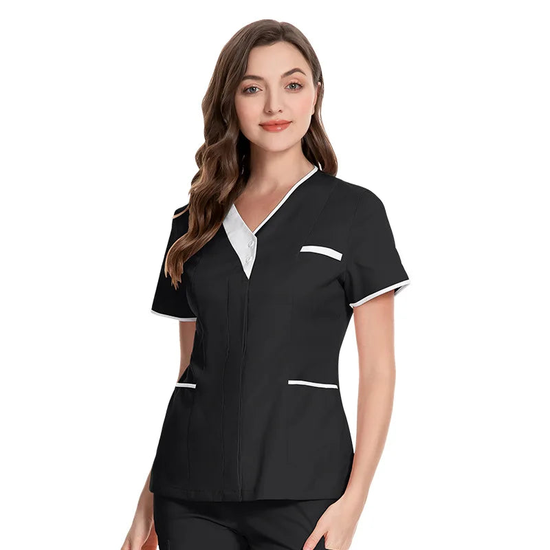 Cotton V-Neck Short Sleeve Surgical Gowns for Women – Clinic & Salon Uniforms