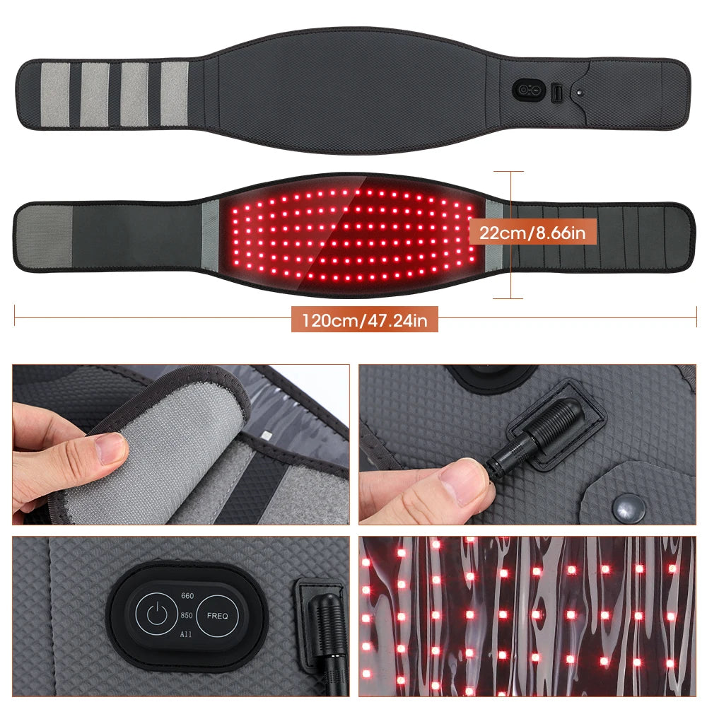 LED Red Light Therapy Waist Belt – 120 LEDs with 660nm & 850nm Near Infrared for Pain Relief & Muscle Recovery
