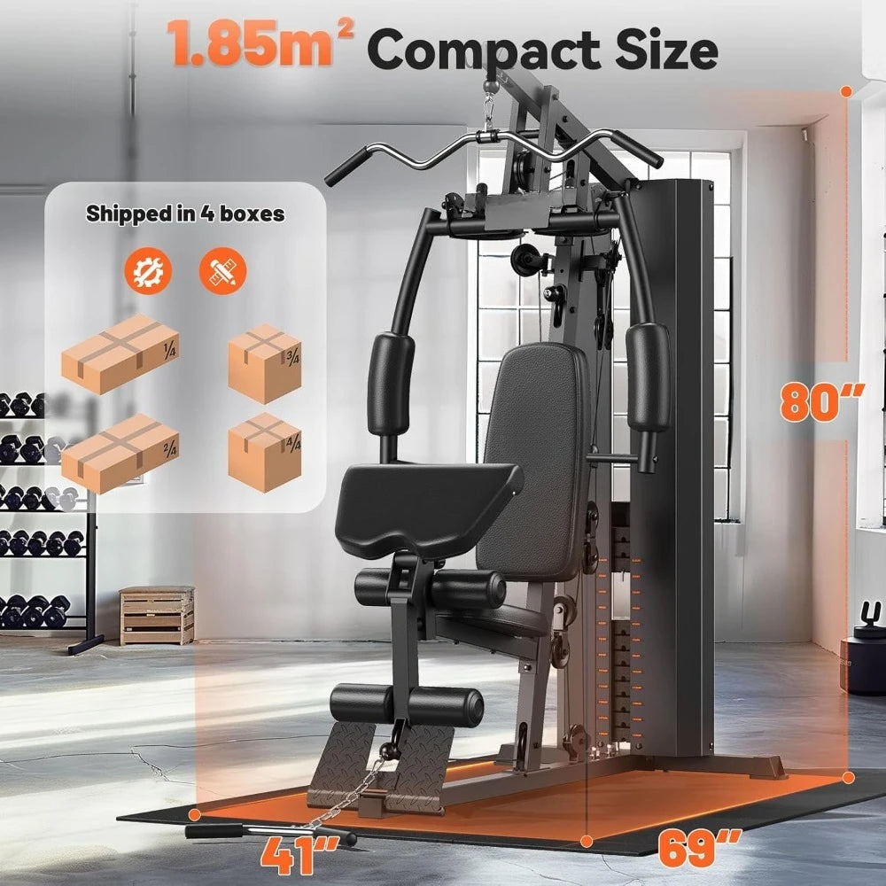 Home Gym Workout Station with 154 lbs Weight Stack – Full Body Training Equipment with Pulley System