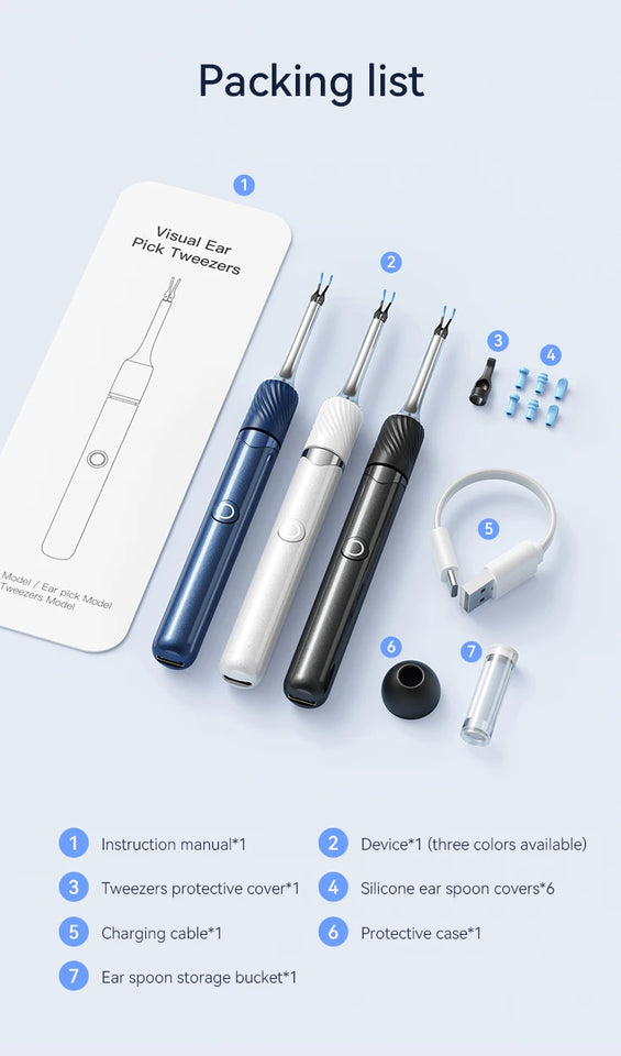 Visual Ear Cleaner with 12MP Camera – Ear Wax Removal Tool with Tweezers, Ear Pick & 6 Ear Spoons