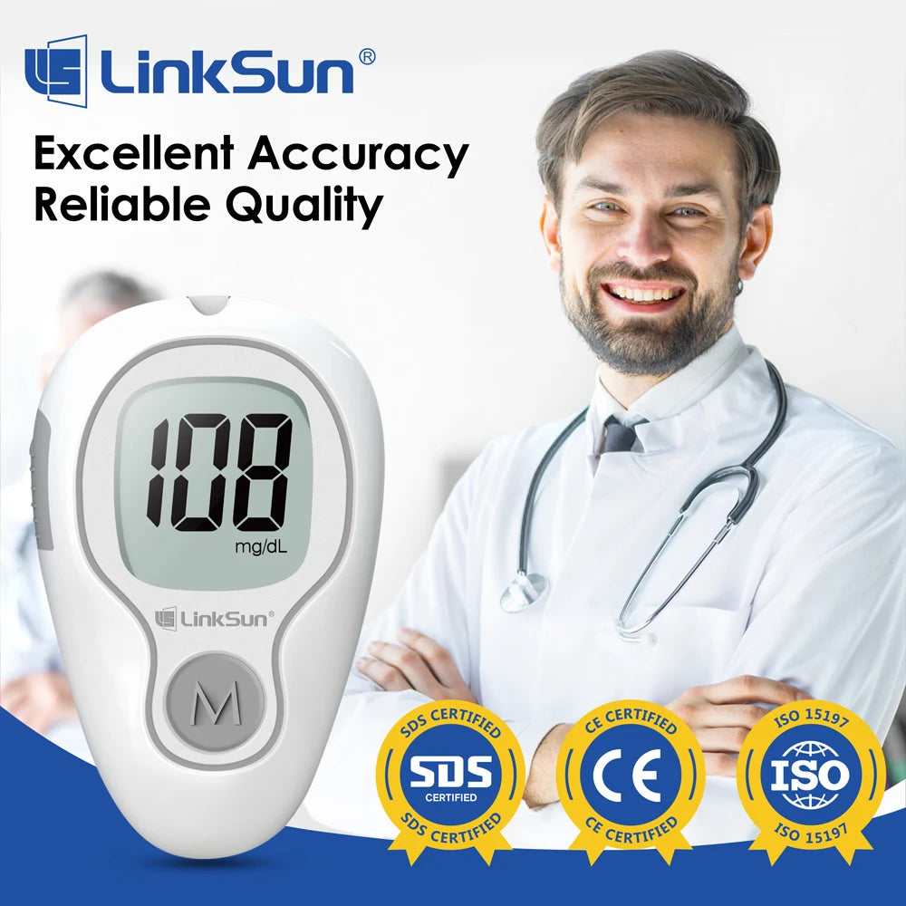 LinkSun G‑425‑3 Blood Glucose Meter Kit – No‑Coding, Large Display, Includes 10/50/100 Strips & Lancets