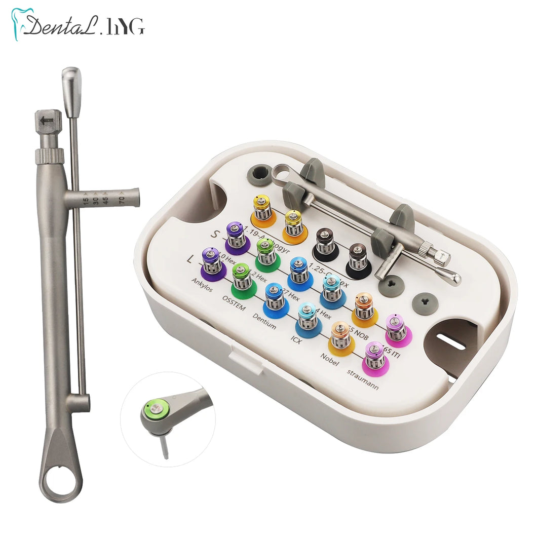 Dental Implant Torque Wrench Kit – Adjustable Ratchet 10–70Ncm with 16pcs Colorful Screwdrivers