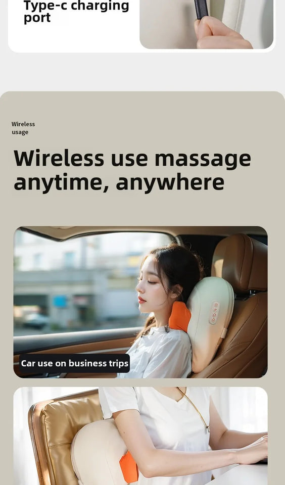 Trapezius Electric Massage Pillow For Neck and Shoulder Wireless Car And Home Massager Heat Waist Leg Cervical Shiatsu Kneading