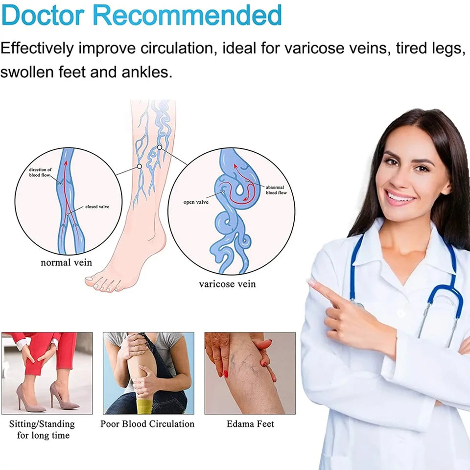 1 Pair Open Toe Thigh High Compression Stockings with Silicone Band – 20-30mmHg Graduated Support for Varicose Veins