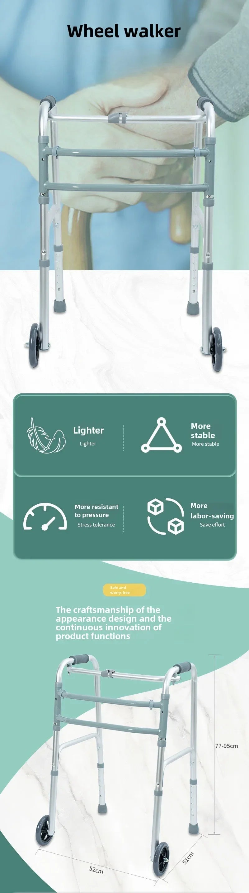 Lightweight Aluminum Folding Walker for Seniors – Non-Slip, Adjustable, Easy Mobility Aid