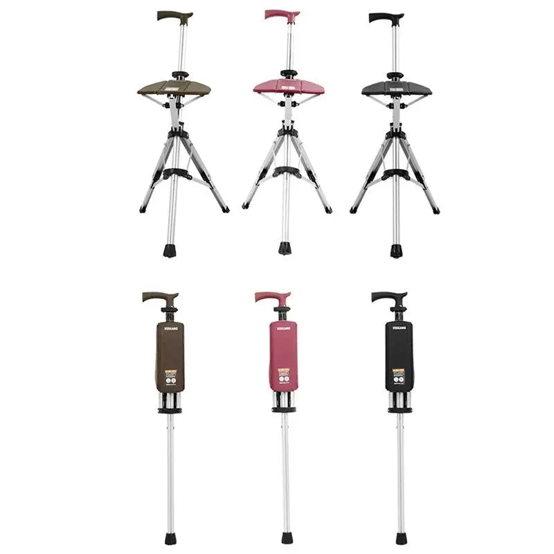 Foldable Walking Stick with Seat – Multi-Functional Non-Slip Crutch Chair for Elderly & Outdoor Use