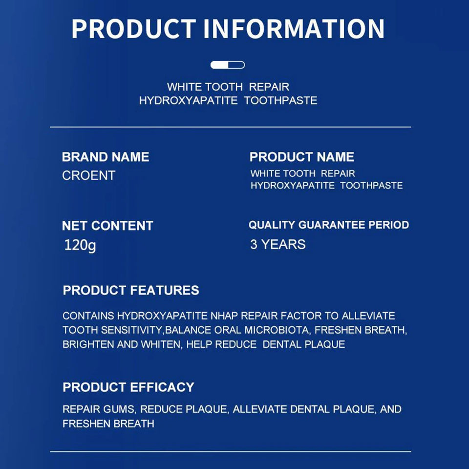 Hydroxyapatite Whitening Toothpaste – 120g Gentle Mint Stain Removal & Breath Freshening Oral Care