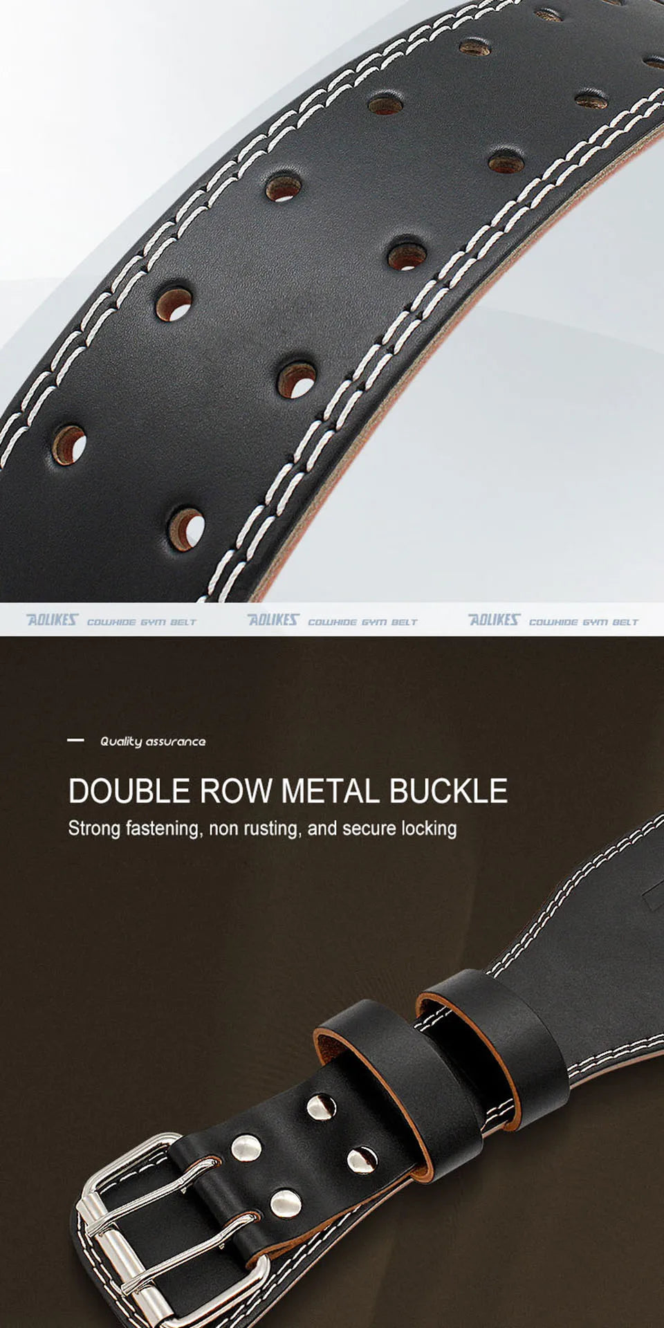 AOLIKES Cowhide Weightlifting Belt – Lumbar Support Gym Belt for Squats & Bodybuilding