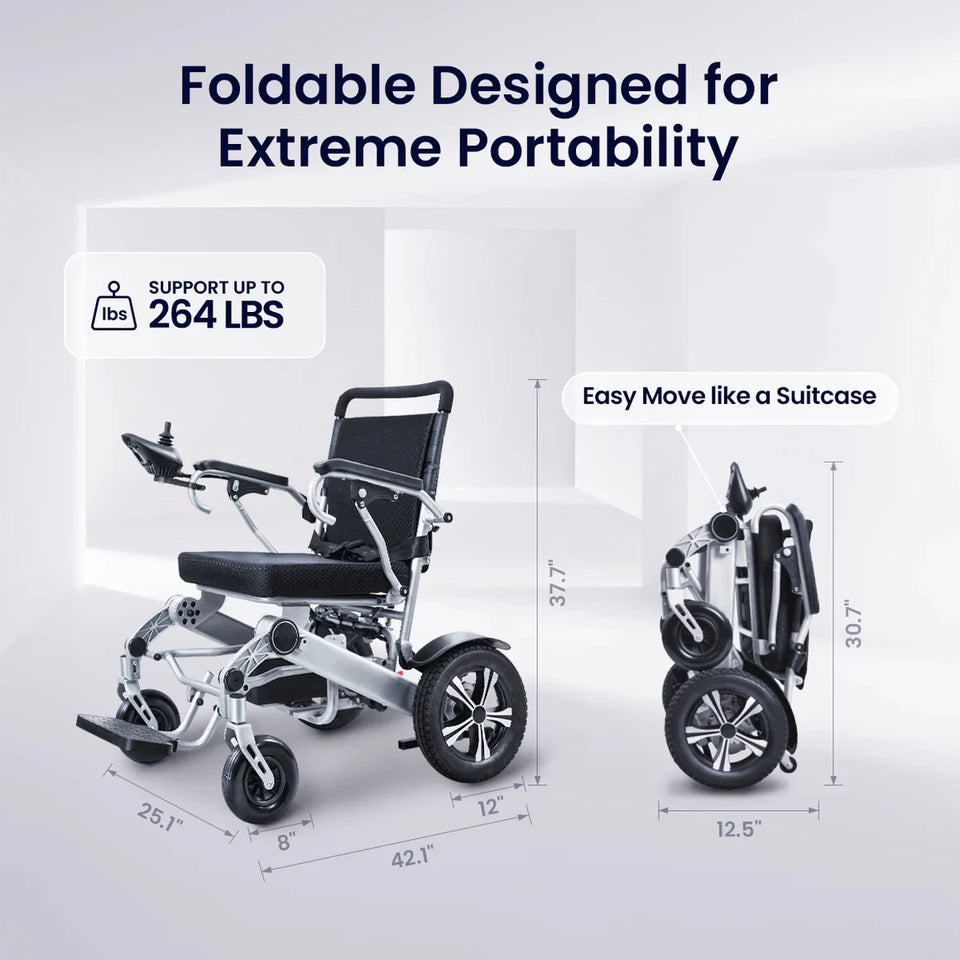 Lightweight Foldable Electric Wheelchair for Adults – Portable All-Terrain Motorized Chair, 264 lbs Capacity