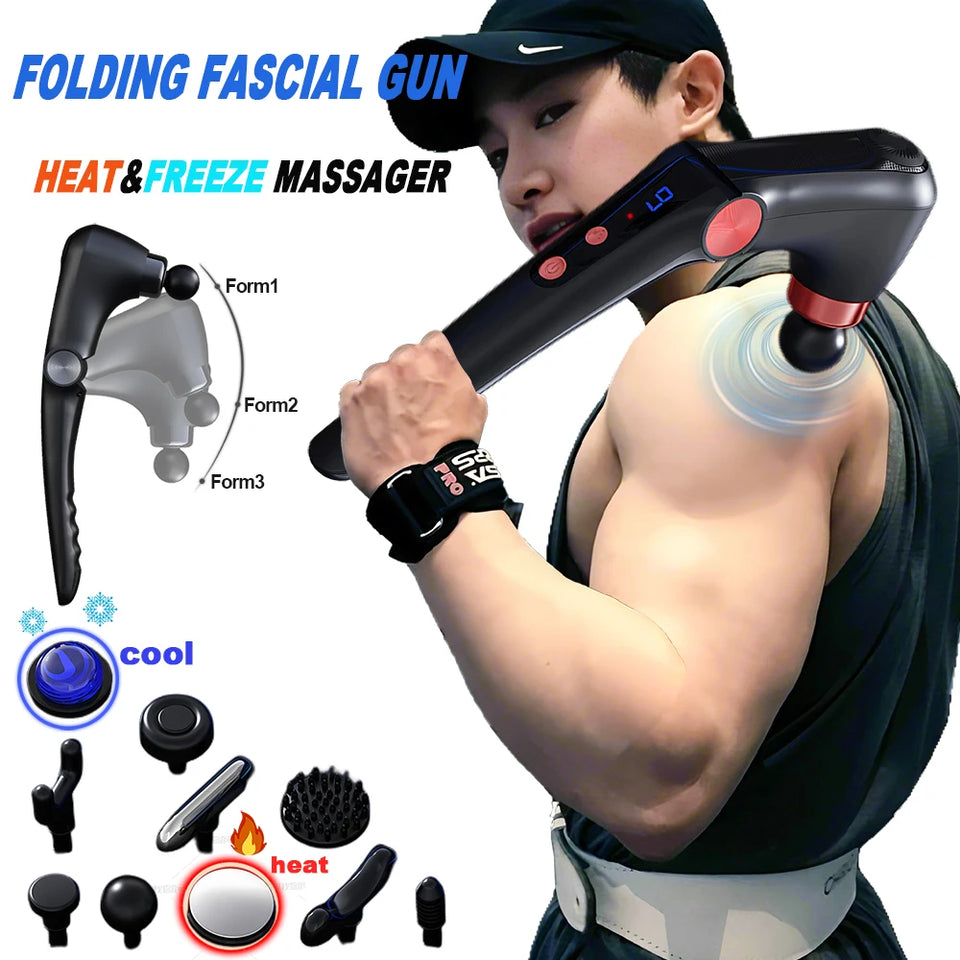 Fascia Massage Gun with Hot & Cold Heads – Adjustable Percussion Muscle Massager
