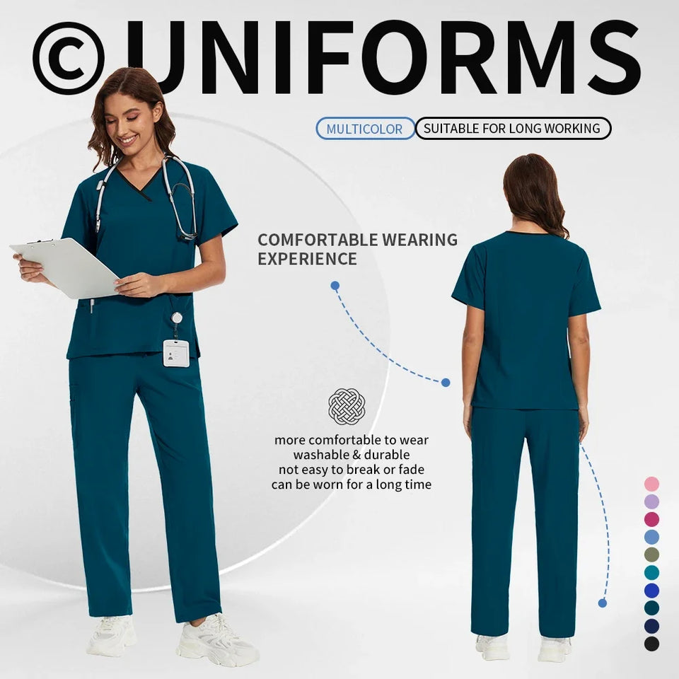 Women’s Medical Nurse Scrubs Set – Unisex Hospital, Clinic, Surgical & Spa Uniforms for Healthcare Professionals