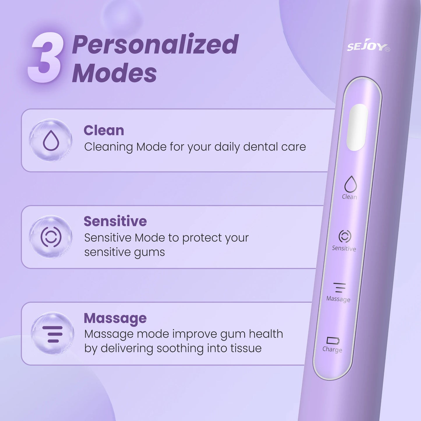 SEJOY Sonic Electric Toothbrush – Smart Rechargeable Toothbrush with 3 Modes, IPX7 Waterproof, for Deep Oral Cleaning