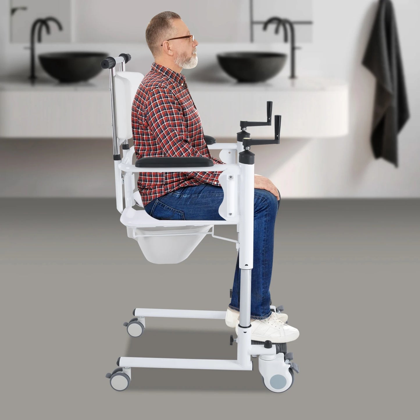 Heavy Duty Lift Transfer Chair – 264 lbs Capacity, 4 Silent Braked Wheels, Shower Commode Wheelchair for Elderly & Disabled