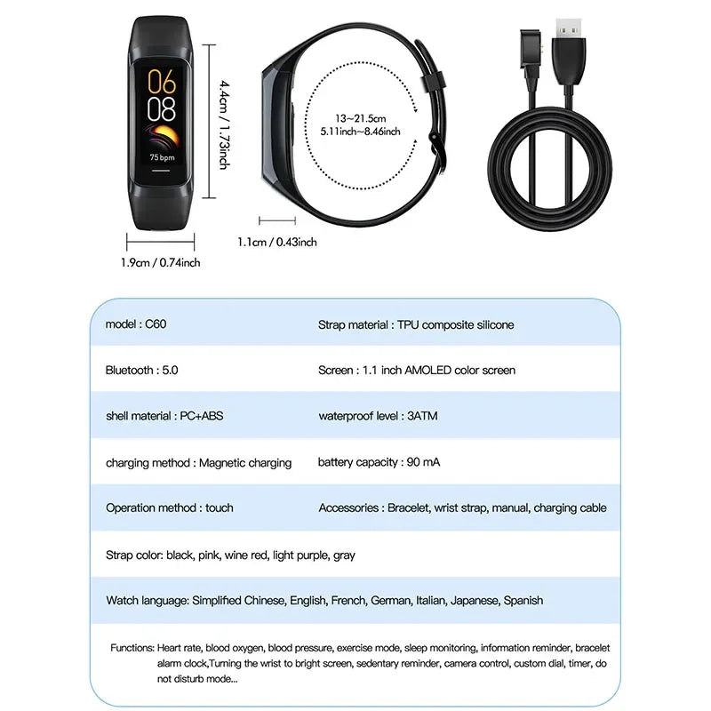 AMOLED Smart Fitness Watch – Waterproof Health Tracker with Heart Rate, SpO2 & Sports Modes for Men & Women