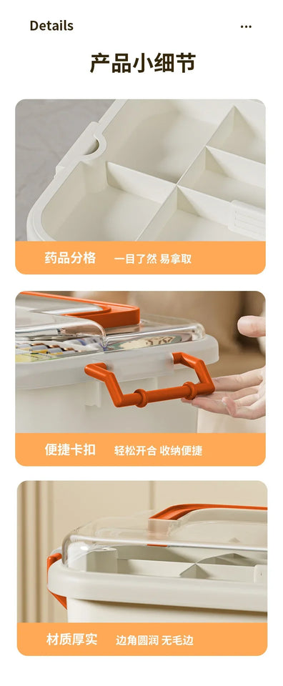 Large Capacity Portable First Aid Kit with Multi-layer Medicine Storage – Family Emergency Medical Box