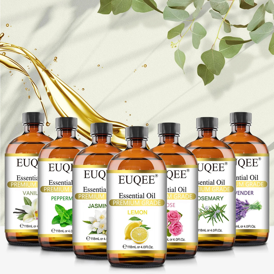 EUQEE 118ml Essential Oils – Lavender, Jasmine, Eucalyptus, Vanilla & Peppermint with Glass Dropper