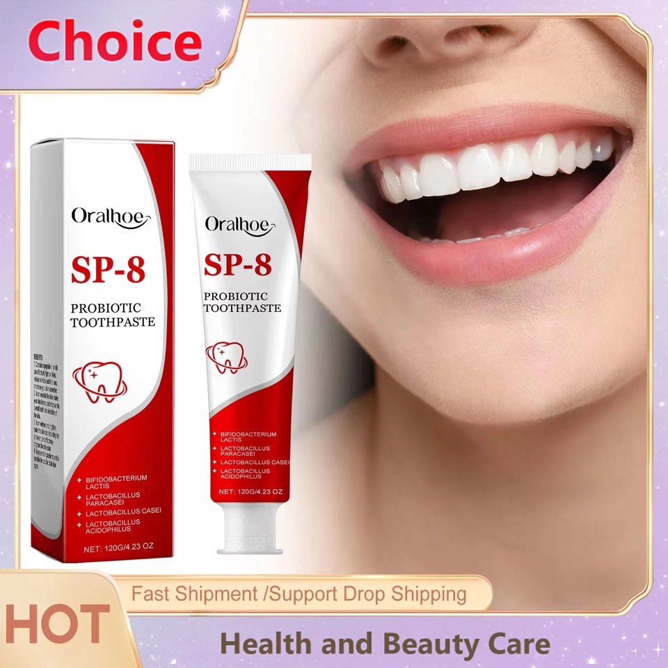 SP-8 Probiotic Whitening Toothpaste – Mint Brightening Formula for Plaque Removal, Stain Cleaning & Fresh Breath