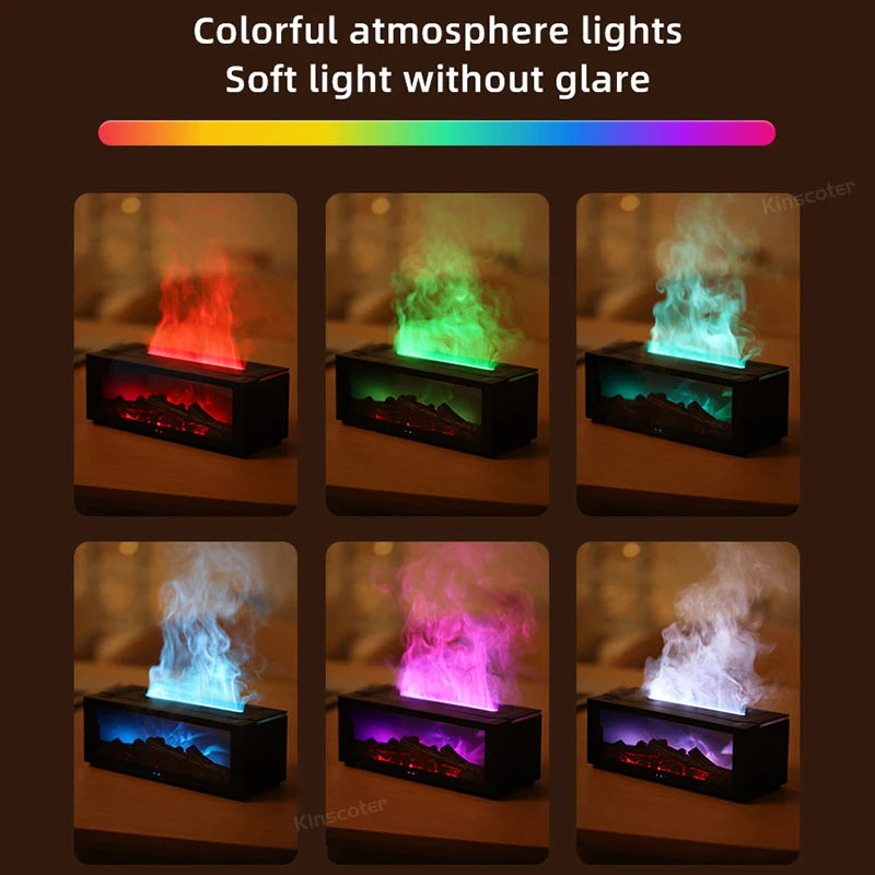 Colorful Flame Aroma Diffuser – 150ml Waterless Air Humidifier with Remote & Timer