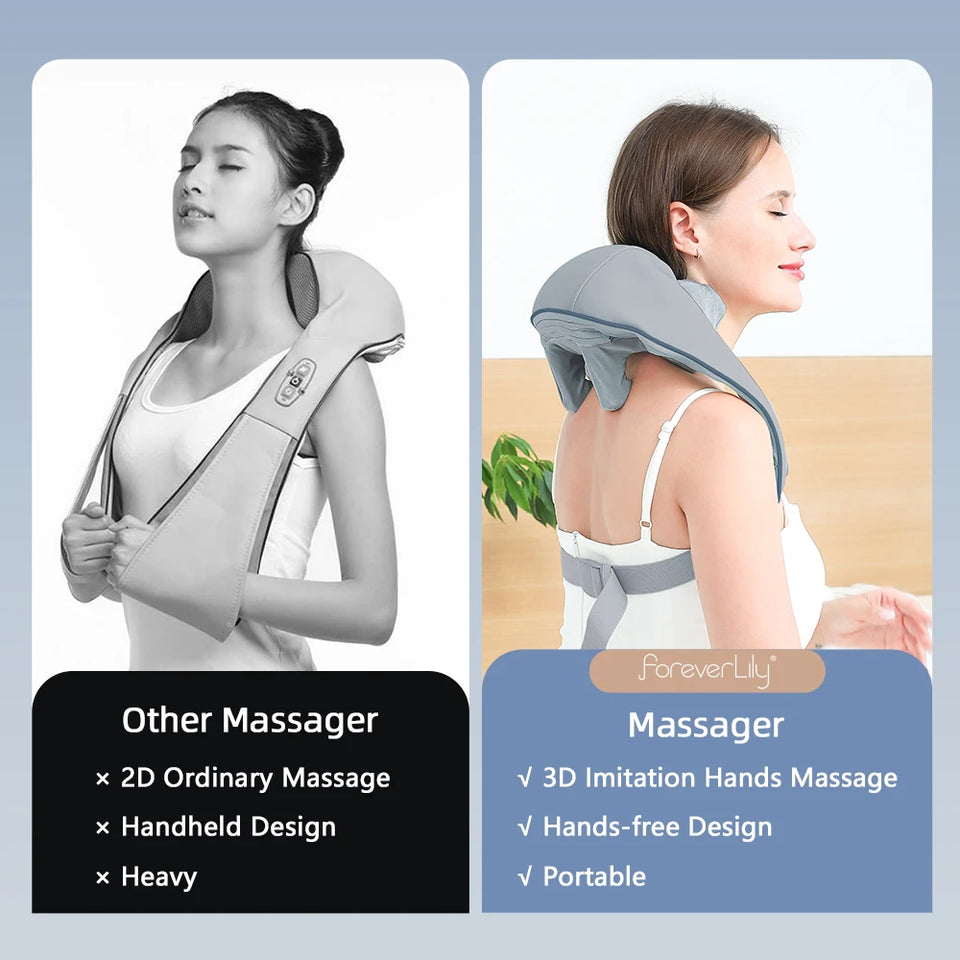 Foreverlily Wireless Neck and Shoulder Massager – Heated Kneading Massage Shawl