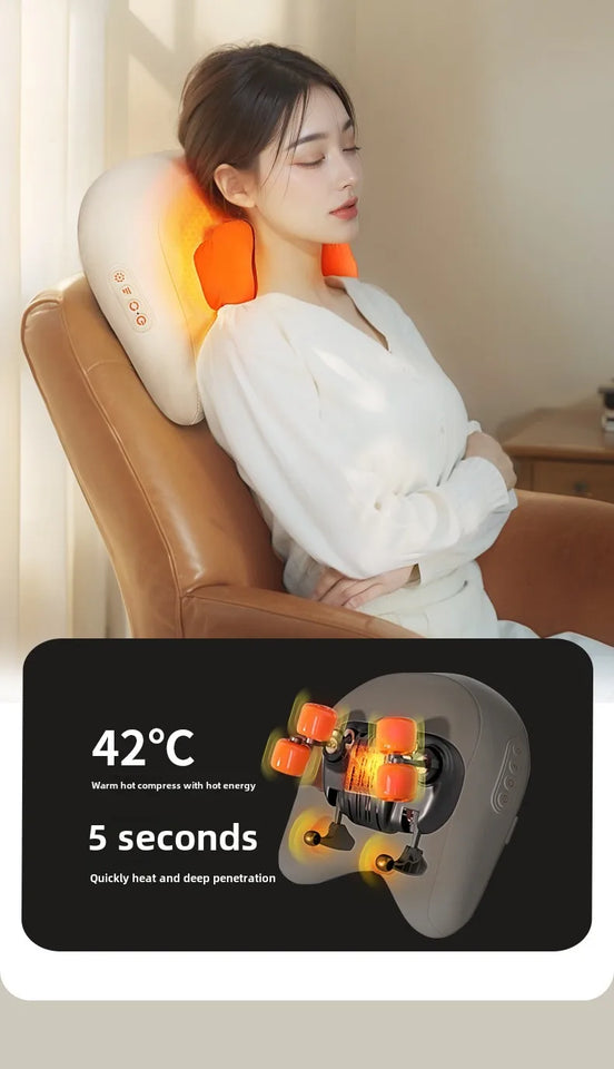 Trapezius Electric Massage Pillow For Neck and Shoulder Wireless Car And Home Massager Heat Waist Leg Cervical Shiatsu Kneading