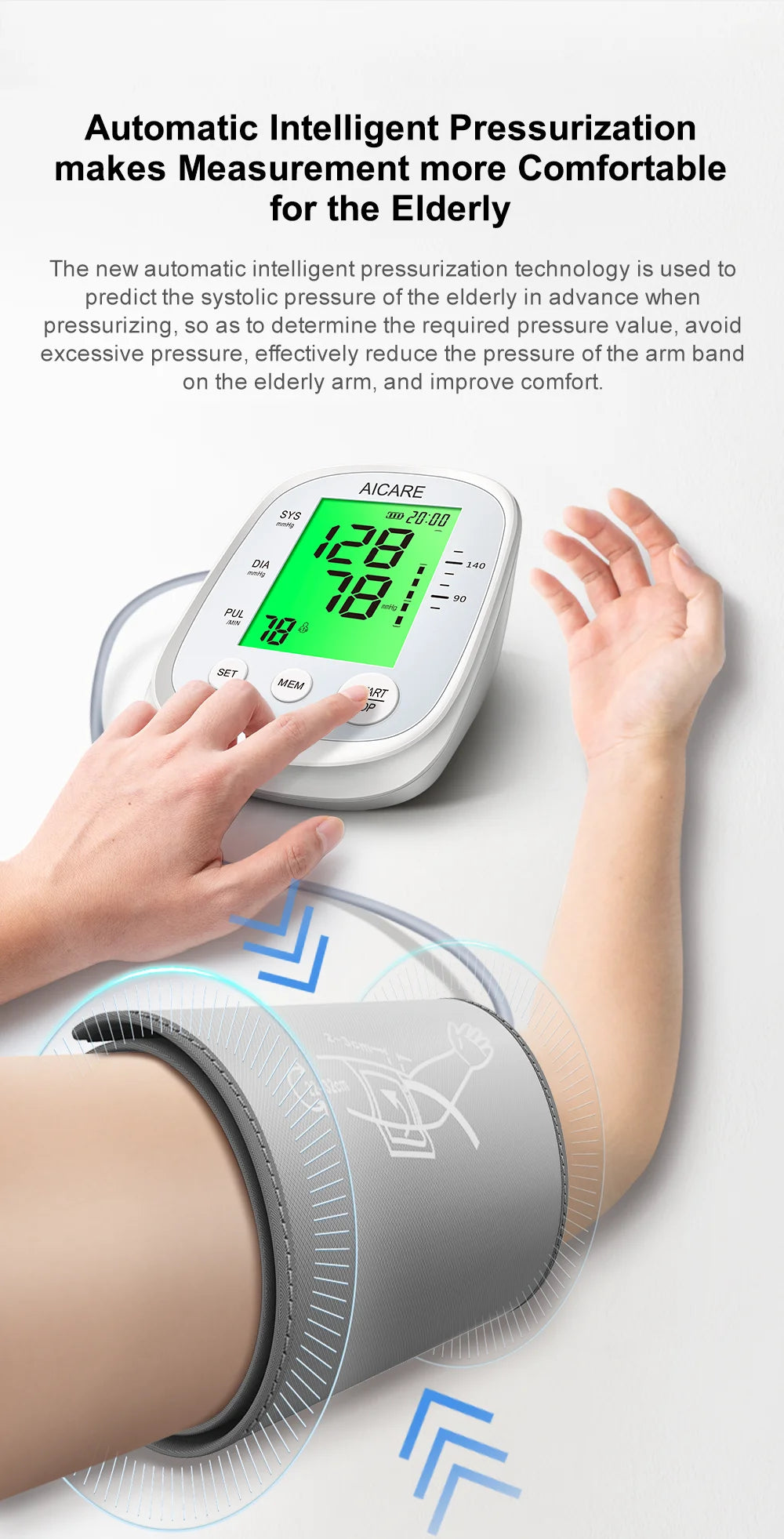 Aicare Digital Upper Arm Blood Pressure Monitor – Automatic BP & Pulse Rate Tracker with Large Adjustable Cuff