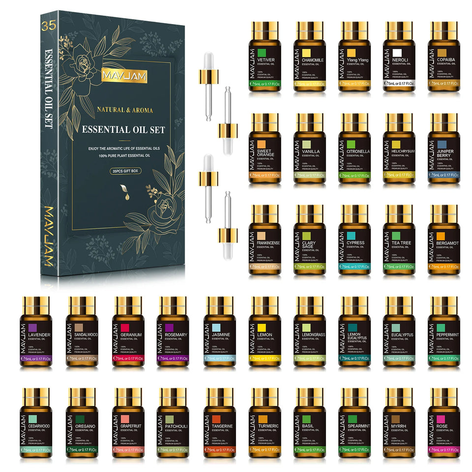MAYJAM 35-Piece Essential Oil Set for Diffusers, Candle Making, Massage & Aromatherapy Gift Box