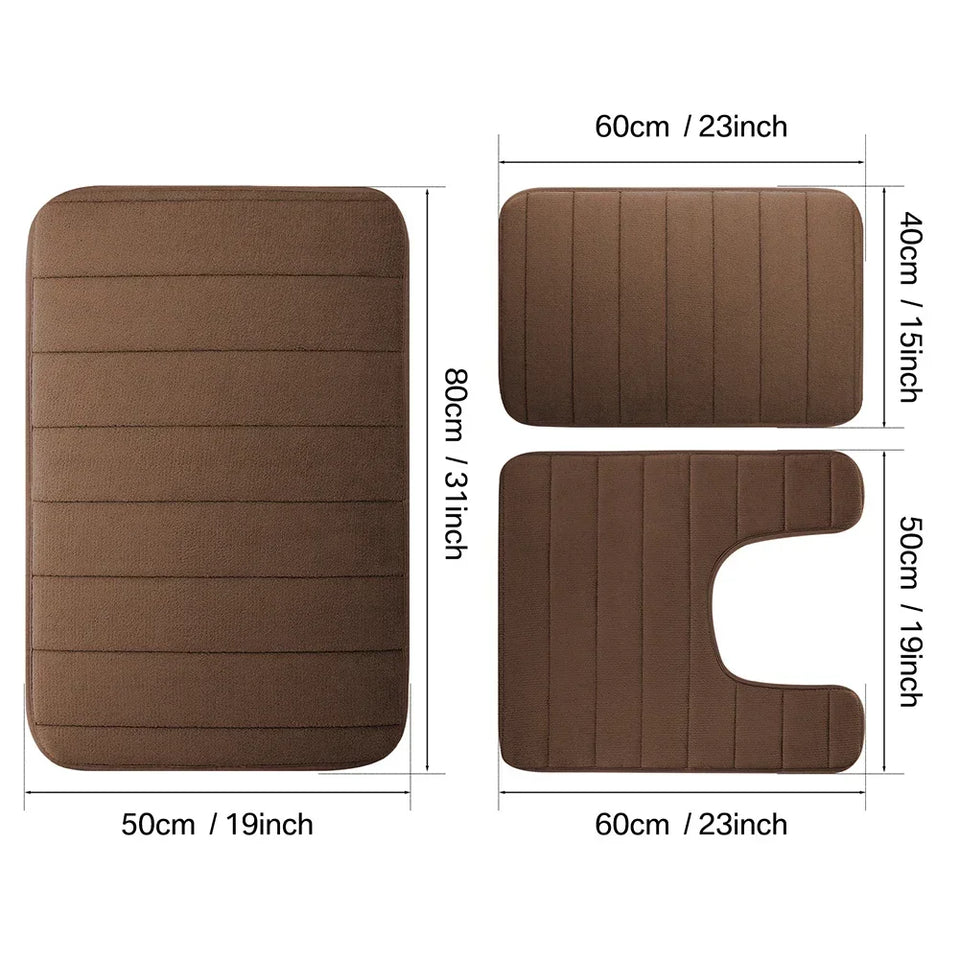 3-Piece Non-Slip Memory Foam Bath Mat Set – Soft, Quick-Dry Bathroom Rugs, Machine Washable